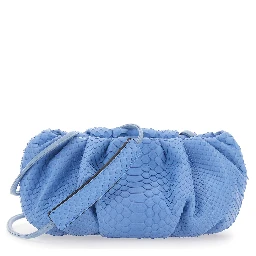 Pillow Blue Clutch with shoulder strap and magnetic closure in leather for women