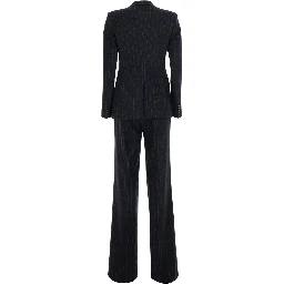 Grey Double-breasted suit with all-over stripes motif in wool blend for women