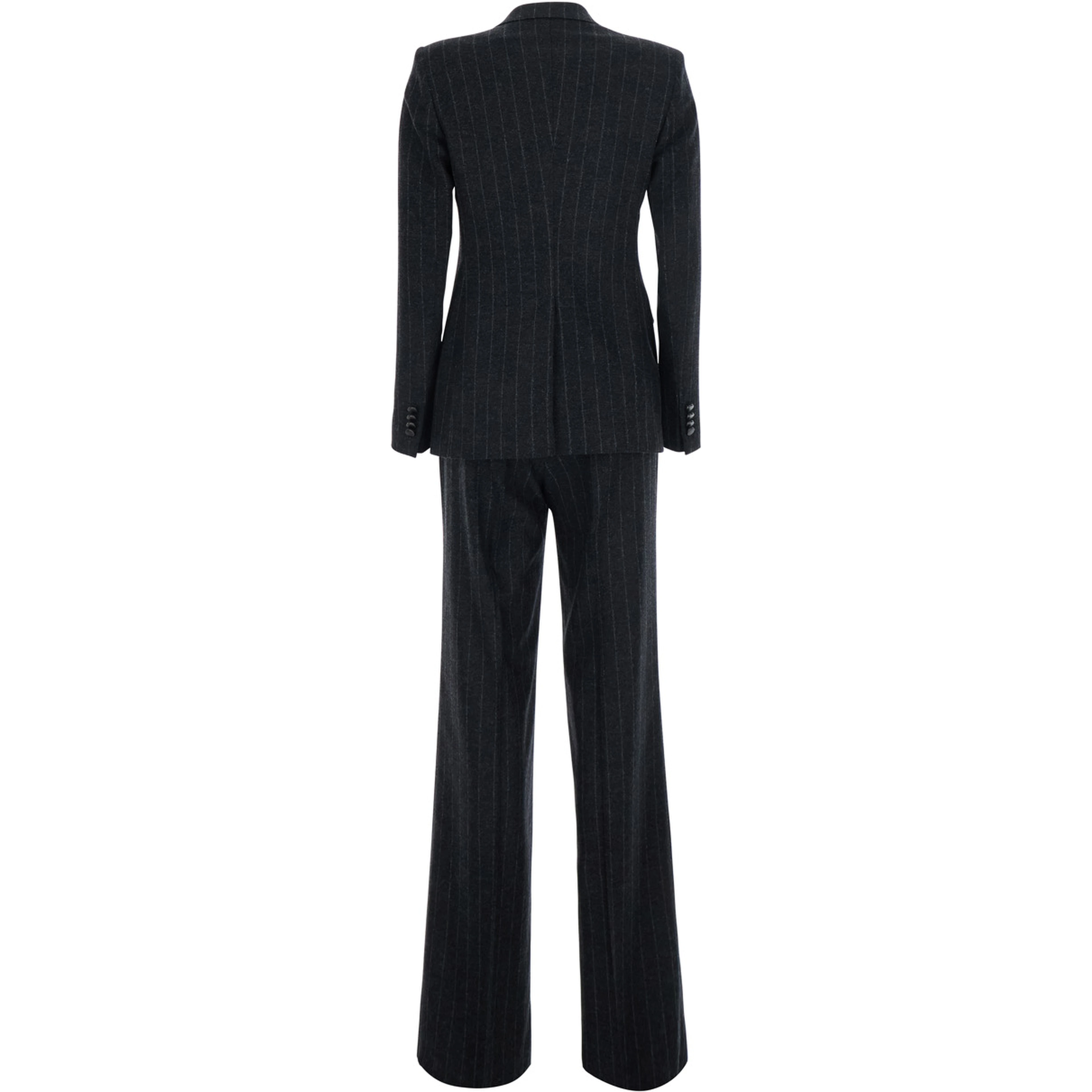 Grey Double-breasted suit with all-over stripes motif in wool blend for women