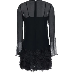 black Dress with feathers applied on the edges in fabric for women