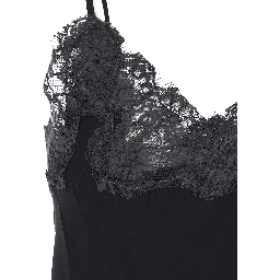 Black V-neck top with spaghetti straps in satin fabric for women