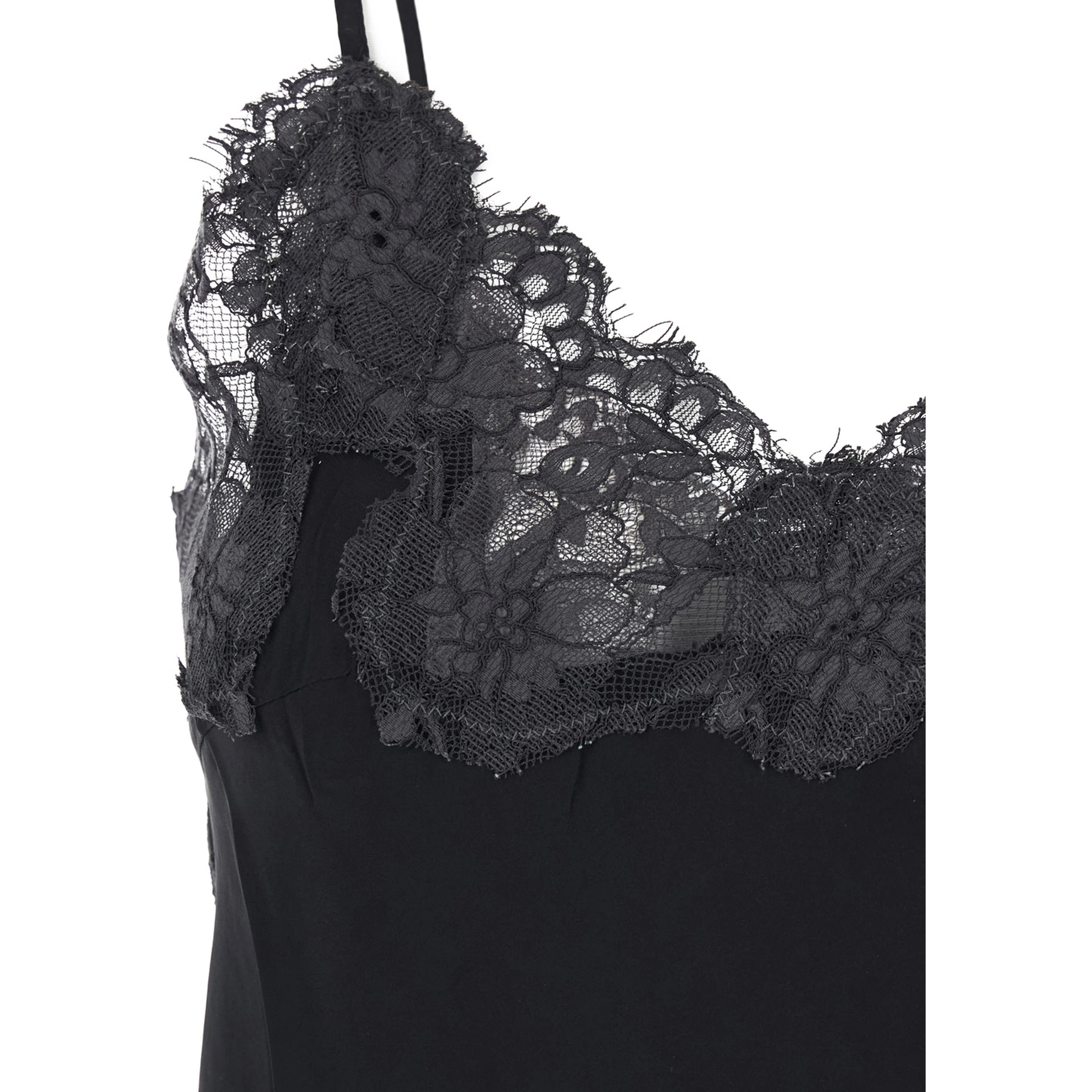 Black V-neck top with spaghetti straps in satin fabric for women