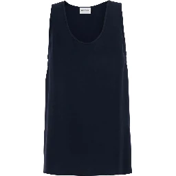 Blue Sleeveless Top with Round Neck in Fabric for Women
