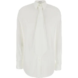 white Shirt with classic collar and oversized tie on the front in cotton for women