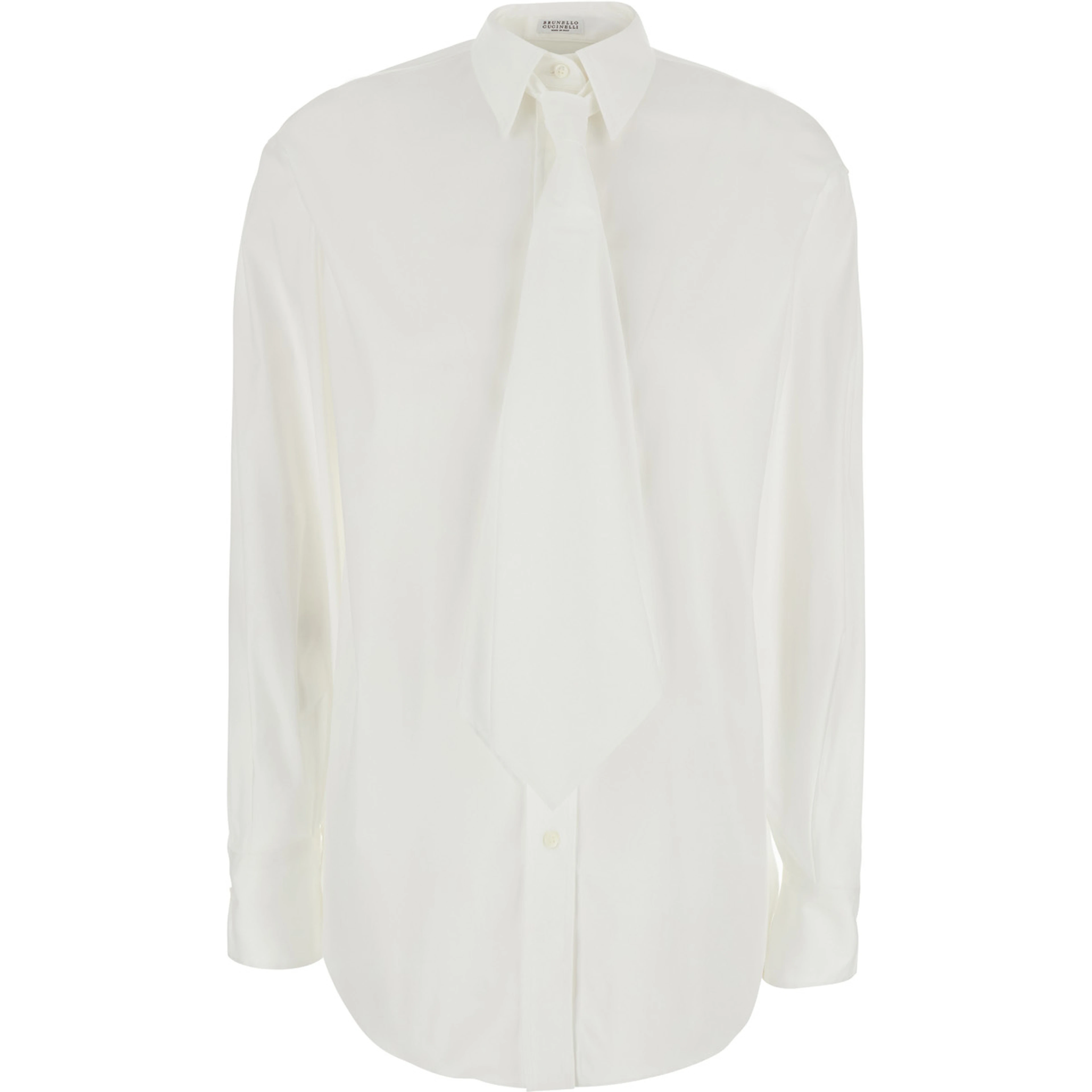 white Shirt with classic collar and oversized tie on the front in cotton for women