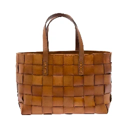 Brown Woven Leather Double Handle Shopper Bag for Women