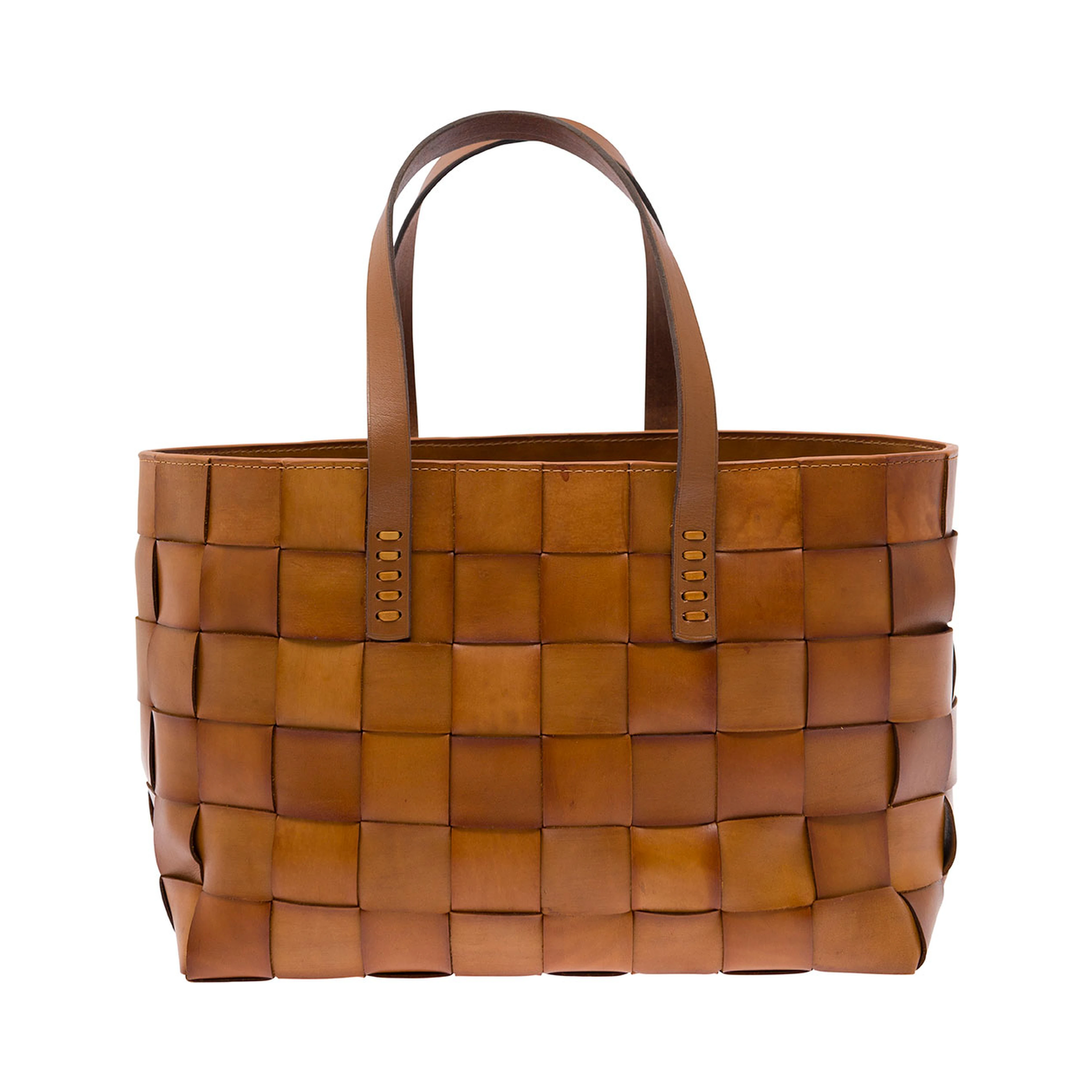 Brown Woven Leather Double Handle Shopper Bag for Women
