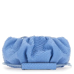 Pillow Blue Clutch with shoulder strap and magnetic closure in leather for women