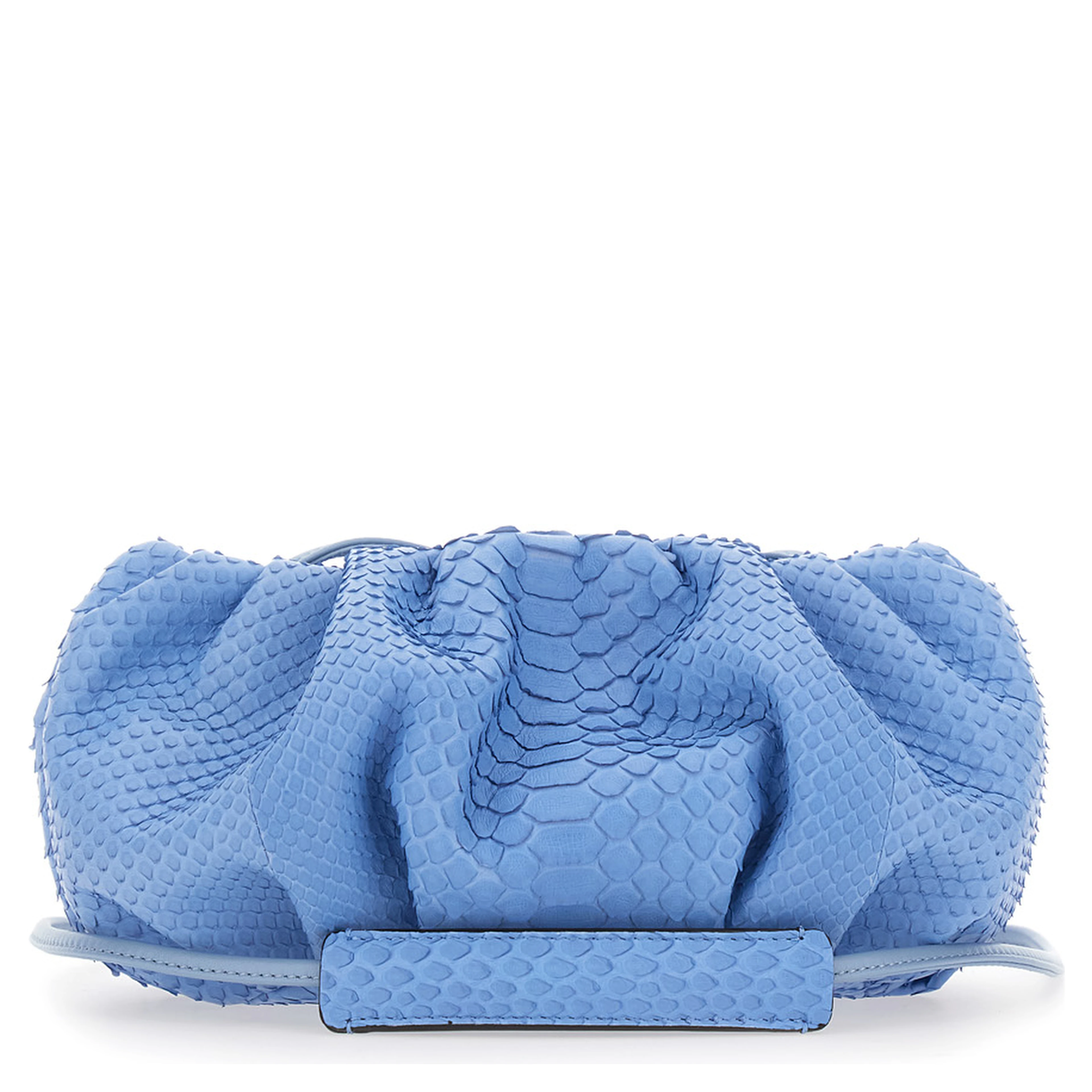 Pillow Blue Clutch with shoulder strap and magnetic closure in leather for women