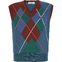 multicolor Crew neck vest with Argyle motif logo on the front in wool for men