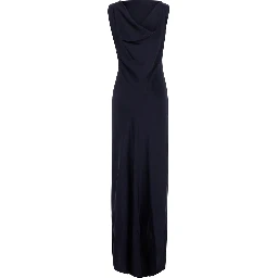 Mara Blue Long dress with Off-shoulder design in satin for women