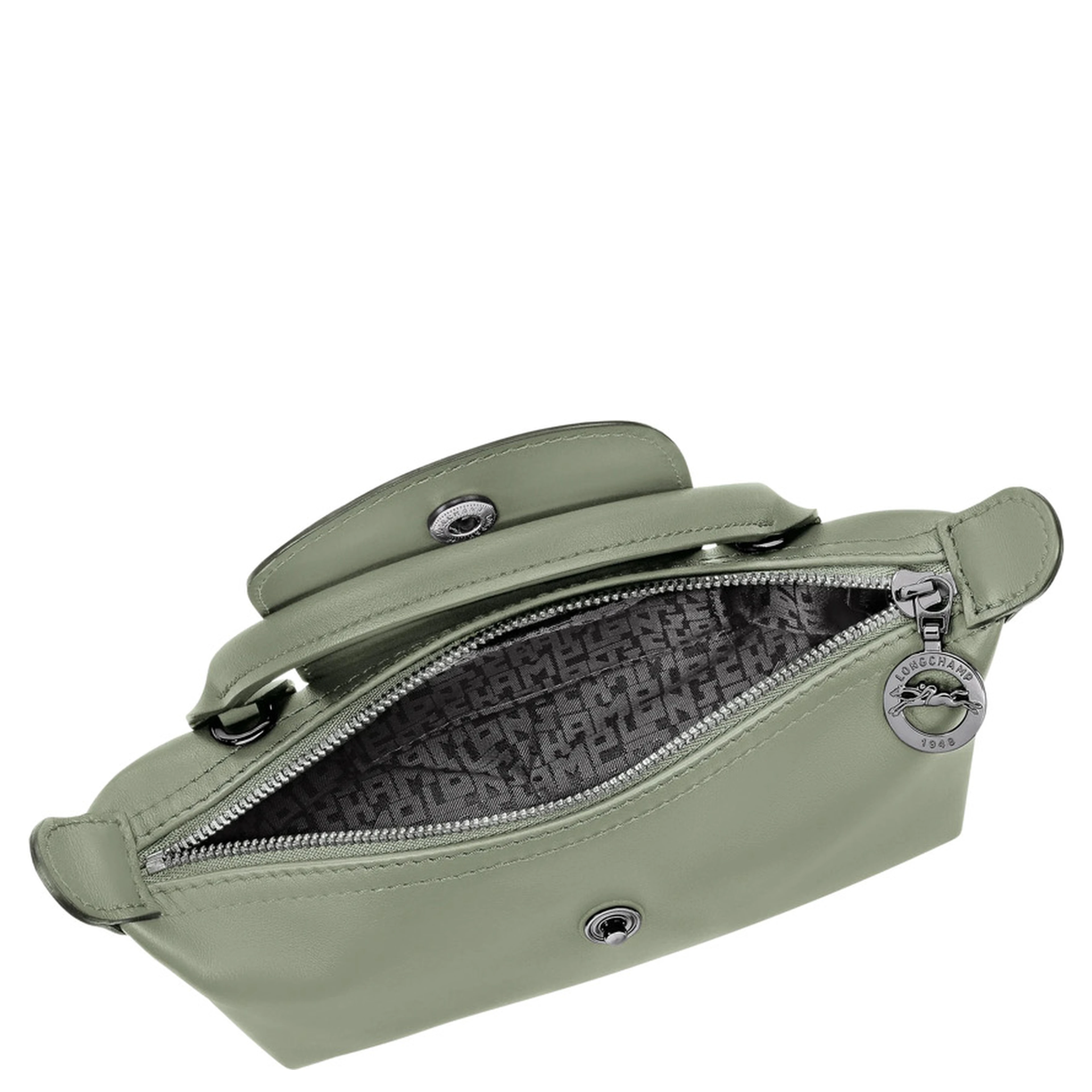 Le Pliage Xtra Gray Handbag with embossed logo on the front and adjustable and removable shoulder strap in leather for women