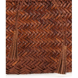 Minsu Black Crossbody bag with Strap and Woven Motif in Leather for Women