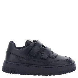 Blue Low Top Sneakers with Logo Patch on the Tongue in Leather Boy