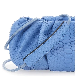 Pillow Blue Clutch with shoulder strap and magnetic closure in leather for women