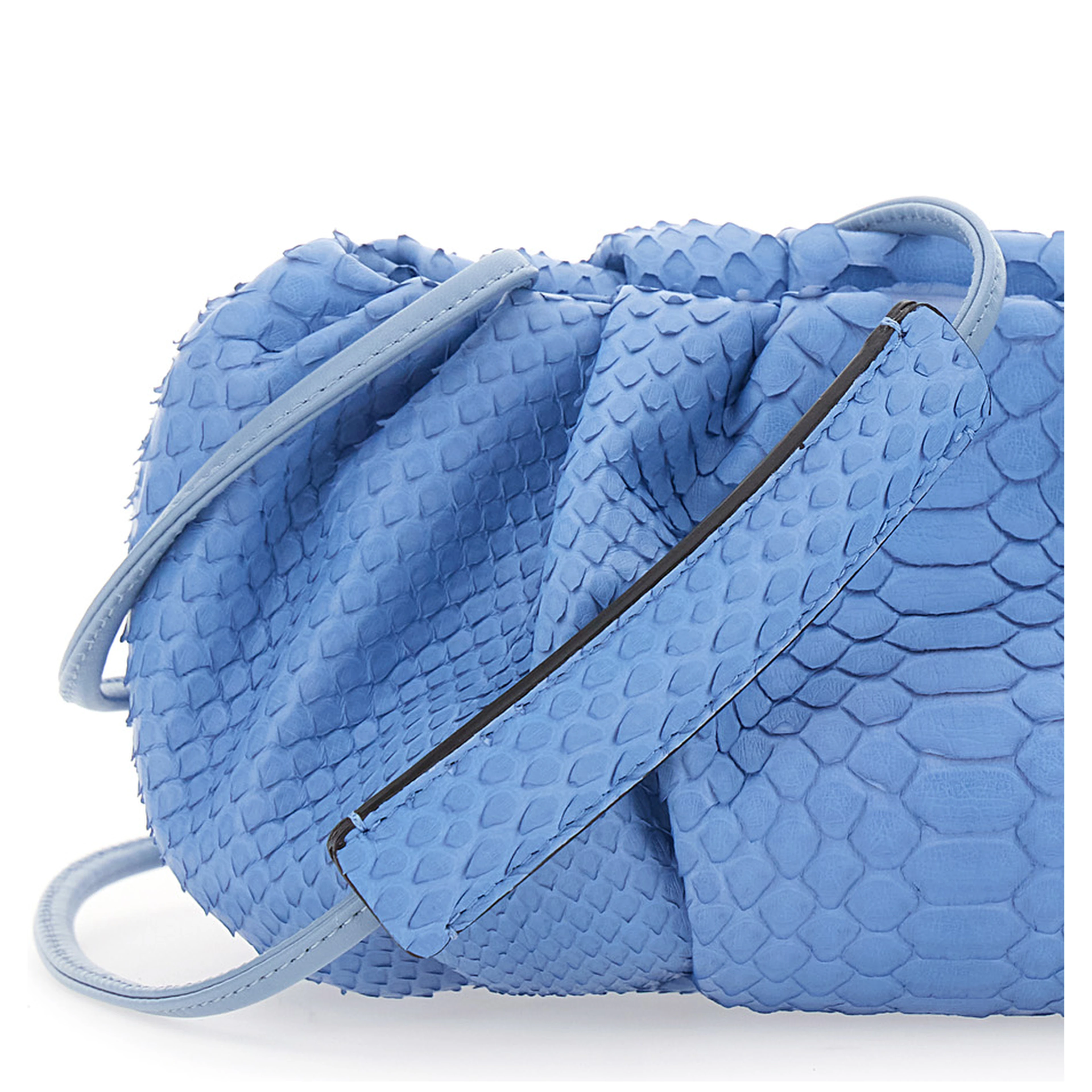 Pillow Blue Clutch with shoulder strap and magnetic closure in leather for women