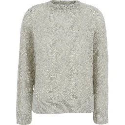 Gray Crewneck sweater with sequin decoration and ribbed finishes in blend wool for women