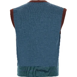 multicolor Crew neck vest with Argyle motif logo on the front in wool for men