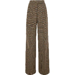 Beige Pants with front closure and all-over Prince of Wales motif in wool blend for women