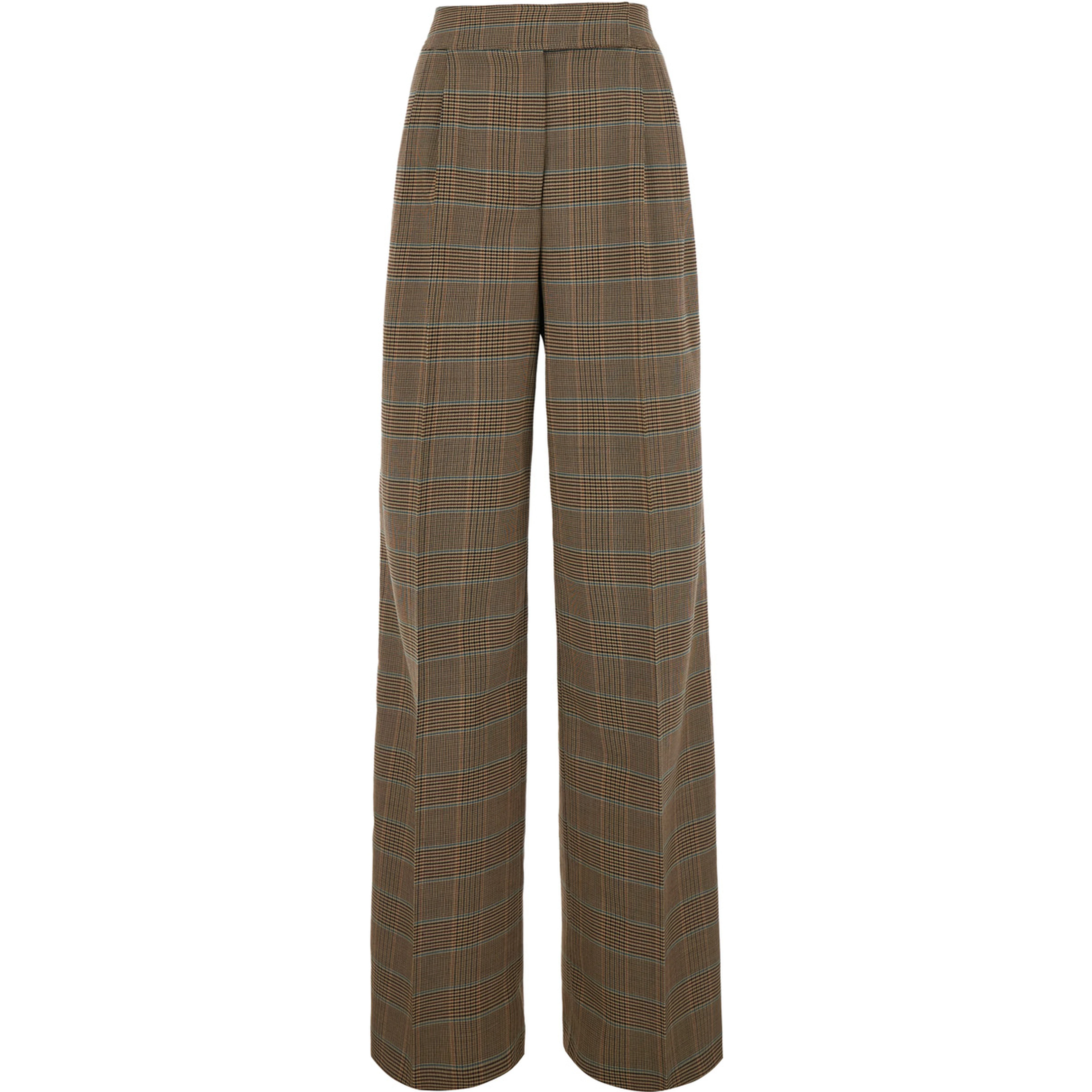 Beige Pants with front closure and all-over Prince of Wales motif in wool blend for women