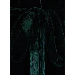 green Cardigan with knottable belt and fringes applied on the edges in velvet for women