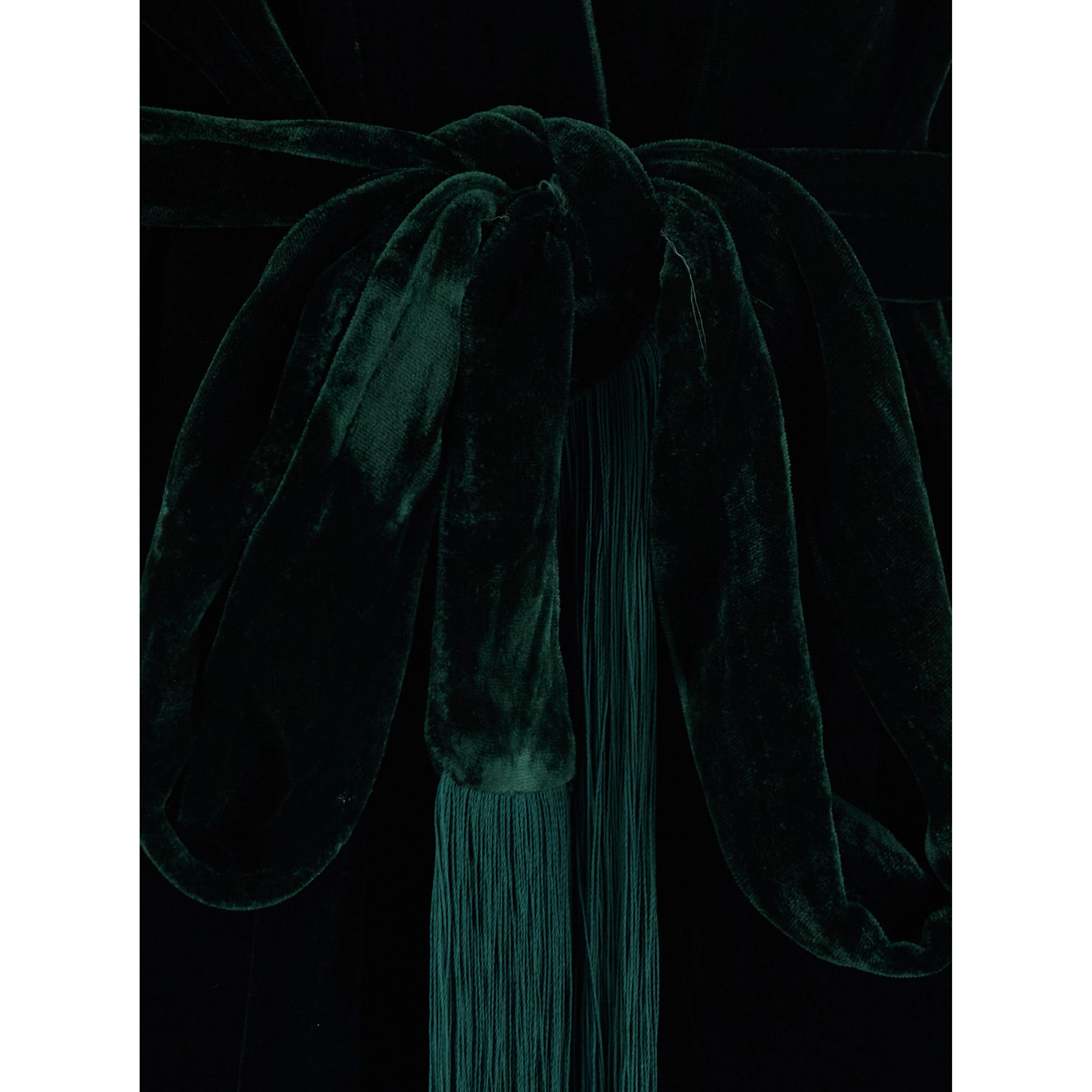 green Cardigan with knottable belt and fringes applied on the edges in velvet for women