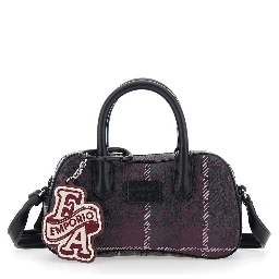Brown Mini Bag with adjustable and removable shoulder strap and logo patch on the front in Tech Fabric Girl