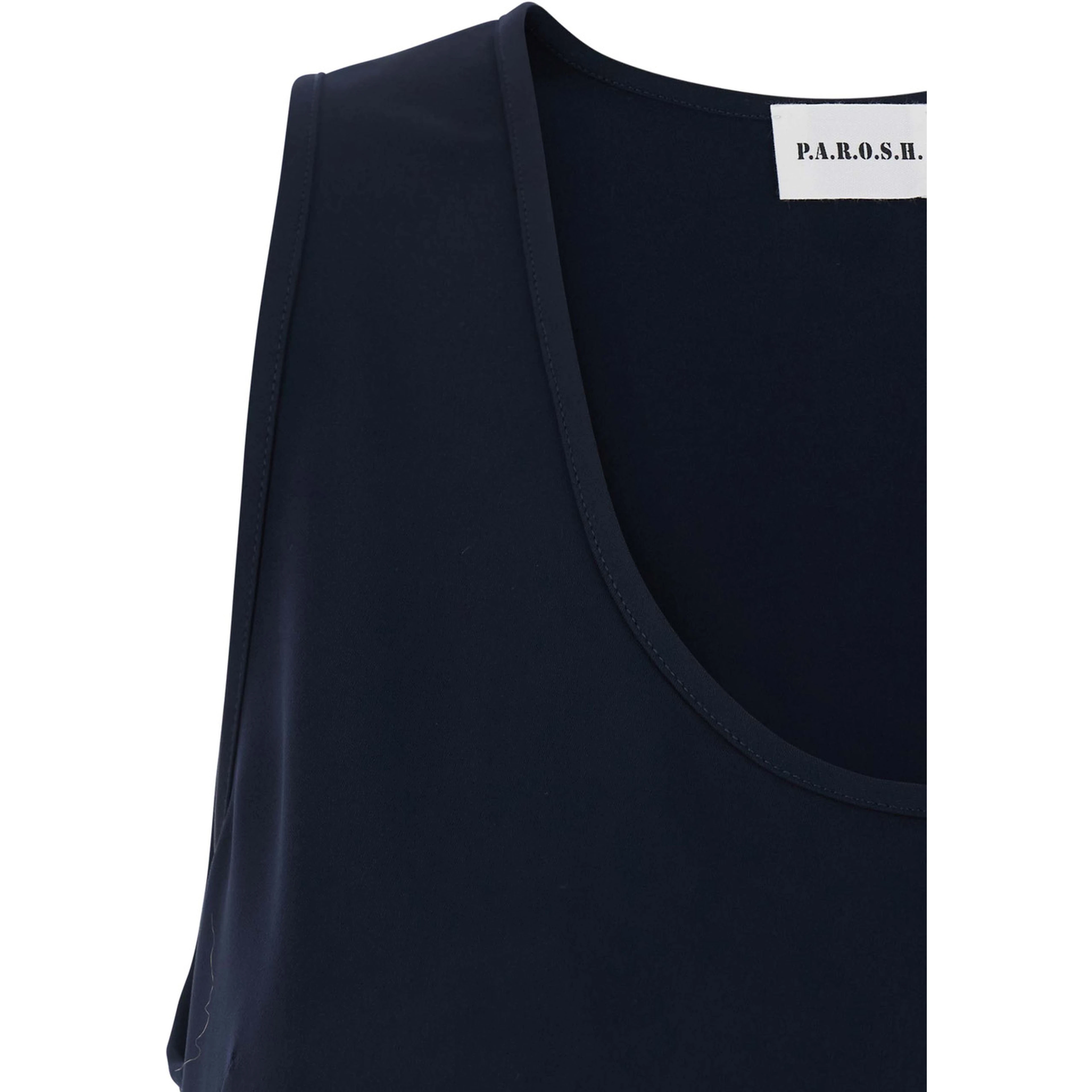 Blue Sleeveless Top with Round Neck in Fabric for Women