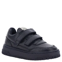 Blue Low Top Sneakers with Logo Patch on the Tongue in Leather Boy