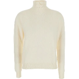 HIGH NECK PULL with high collar and long sleeves in White Fabric Women