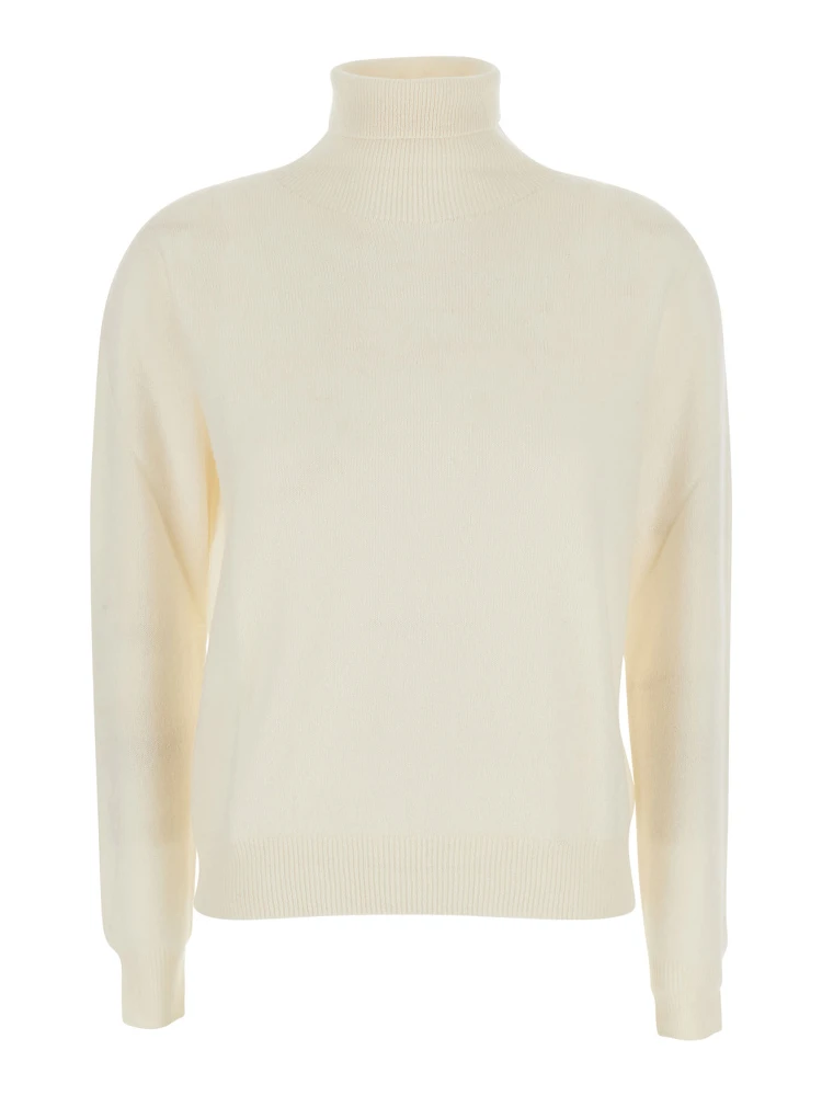 HIGH NECK PULL with high collar and long sleeves in White Fabric Women