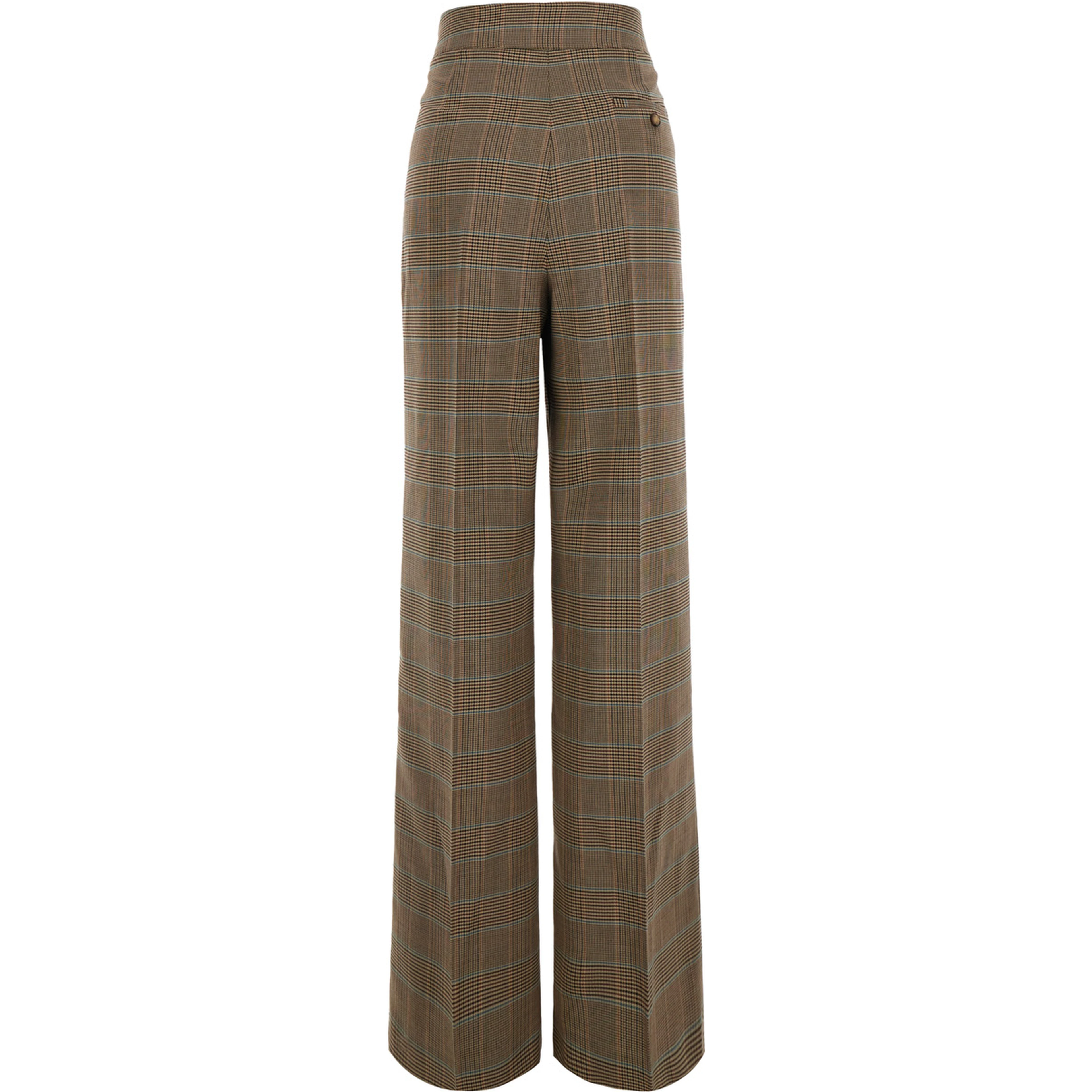 Beige Pants with front closure and all-over Prince of Wales motif in wool blend for women