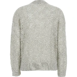 Gray Crewneck sweater with sequin decoration and ribbed finishes in blend wool for women