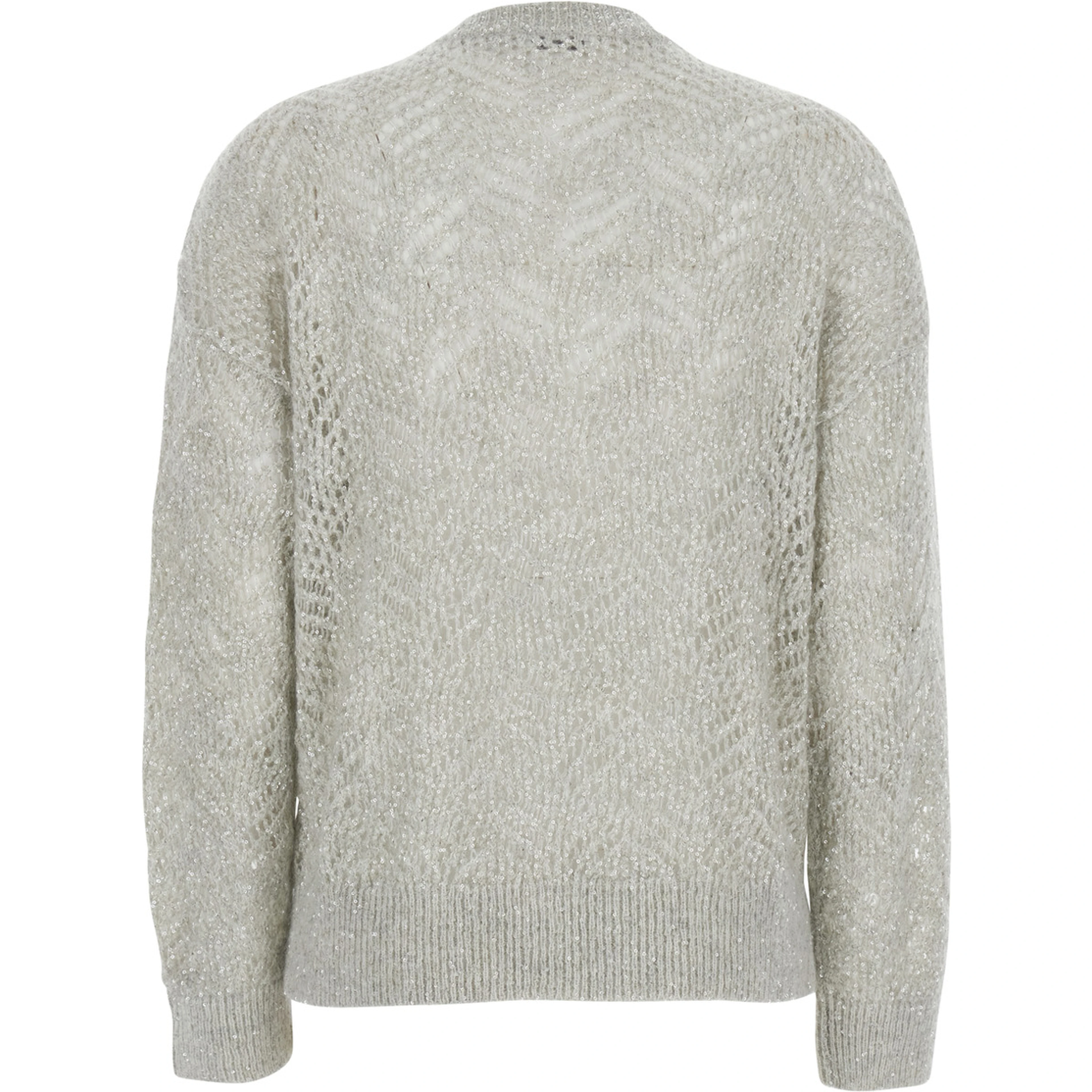 Gray Crewneck sweater with sequin decoration and ribbed finishes in blend wool for women