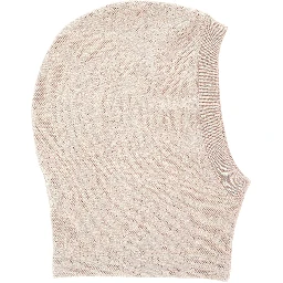 Beige balaclava hat with ribbed edges in wool blend for women