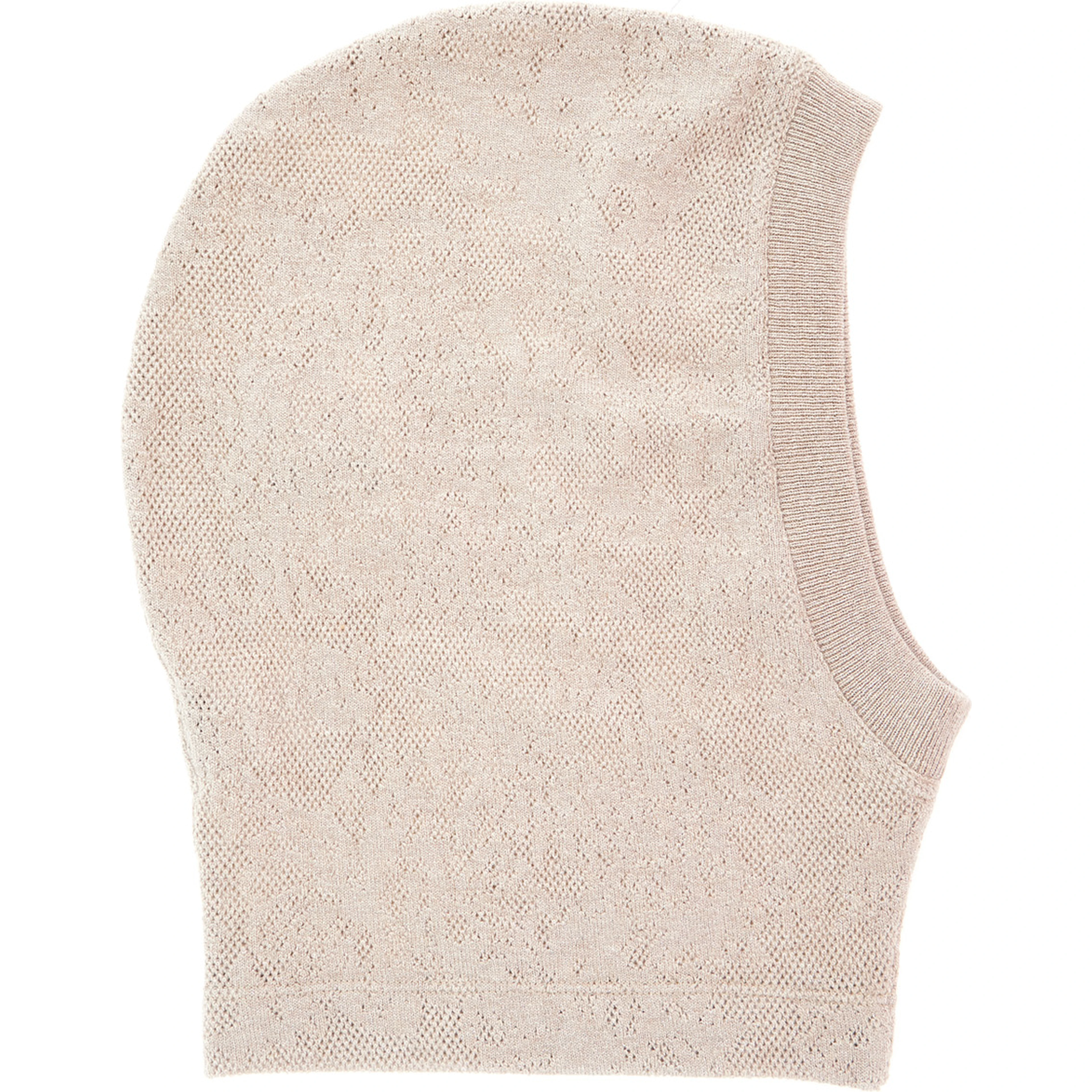 Beige balaclava hat with ribbed edges in wool blend for women