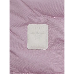 Pink Down jacket with fixed hood and logo patch on the front in Tech Fabric baby