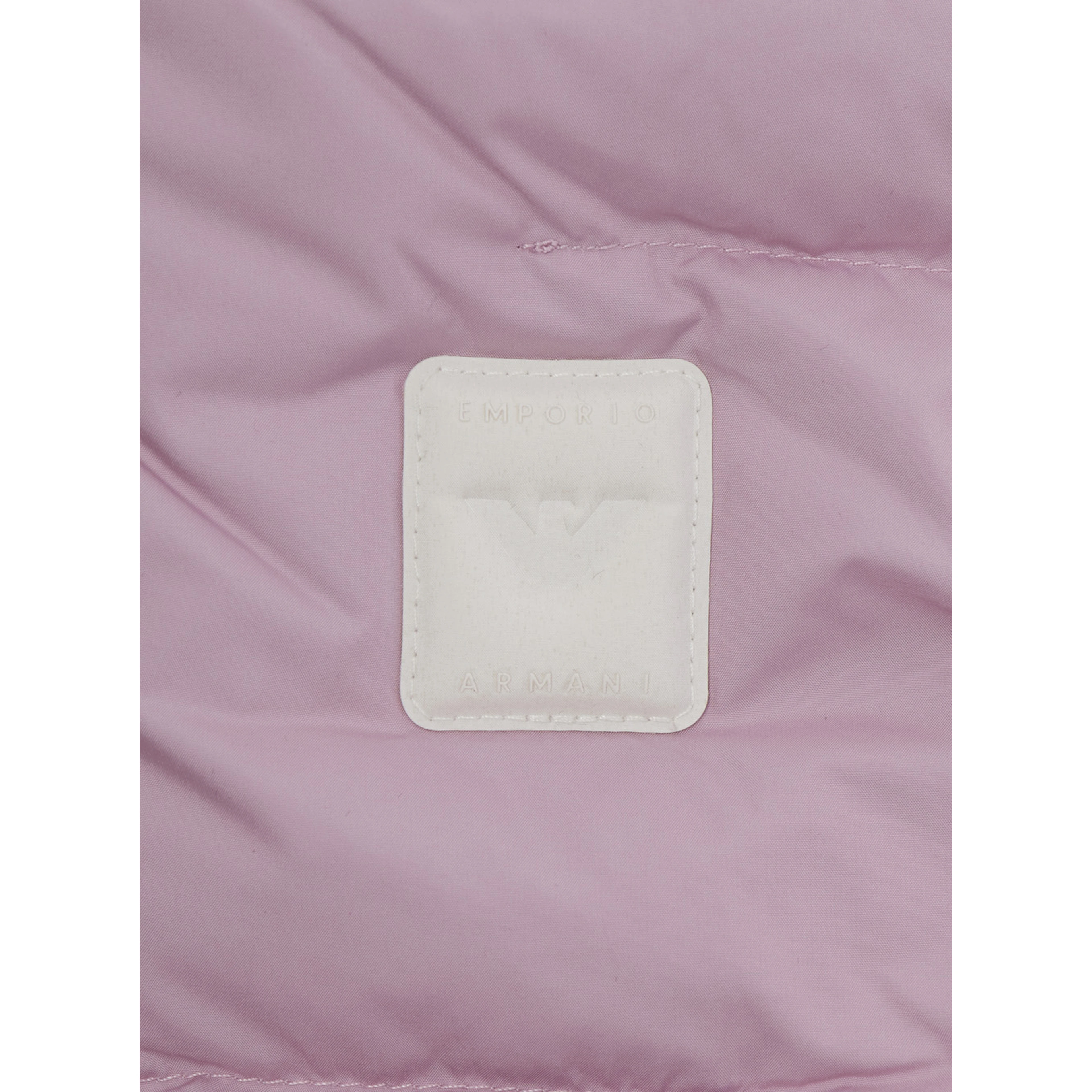 Pink Down jacket with fixed hood and logo patch on the front in Tech Fabric baby