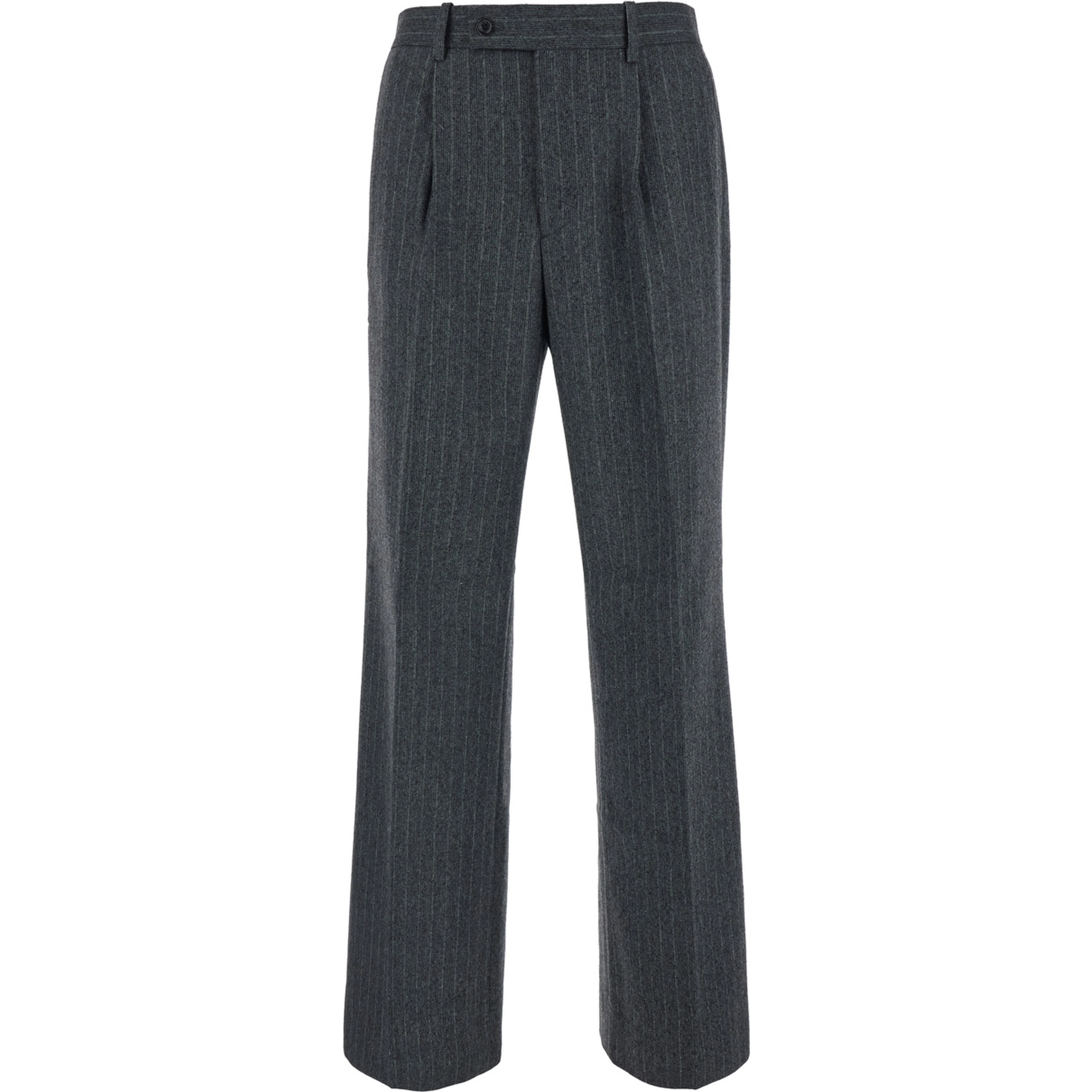 Herringbone Wool Trousers with Pleats and Wide Leg Gray for Men