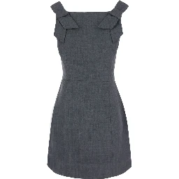 Grey dress with bow straps in wool blend for women