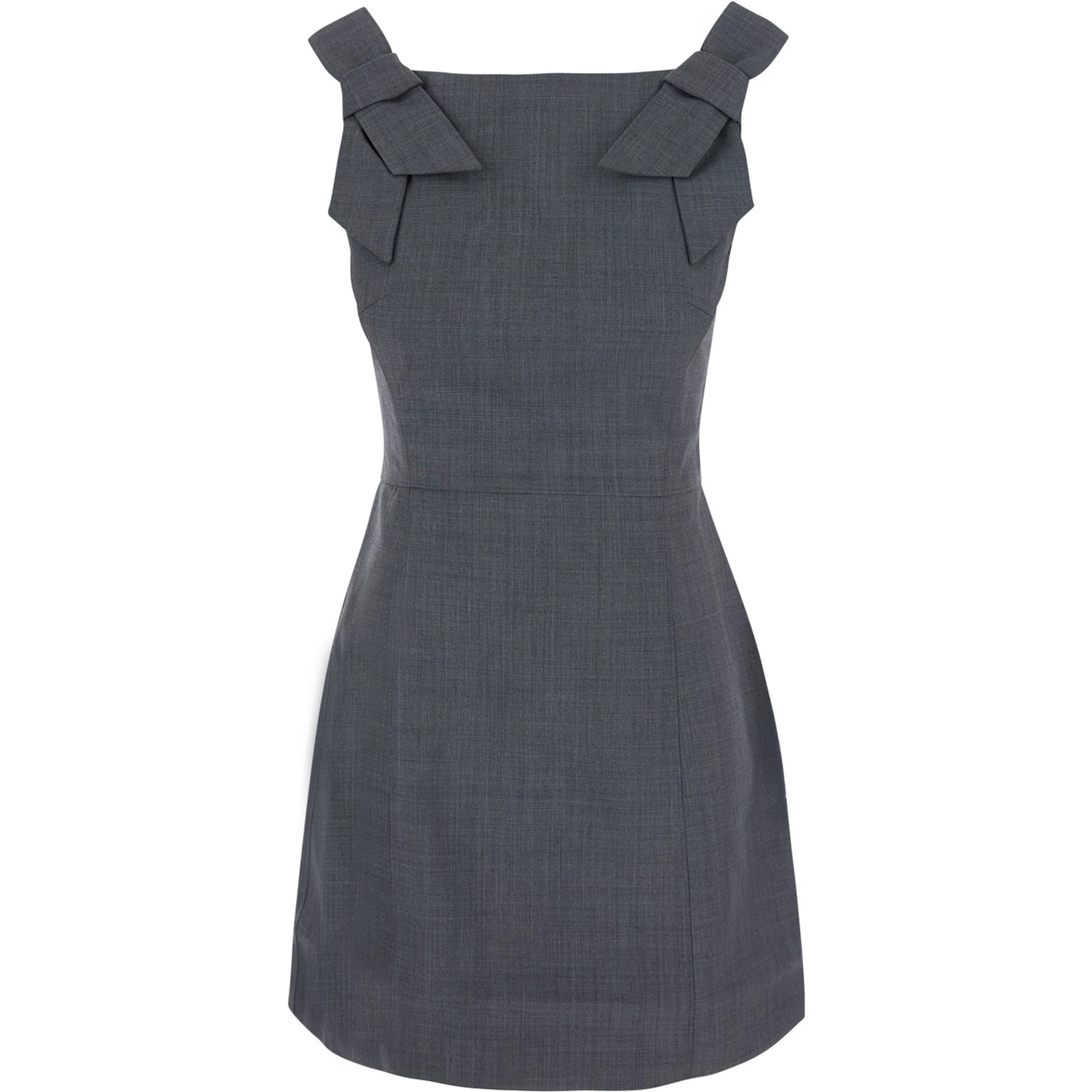 Grey dress with bow straps in wool blend for women
