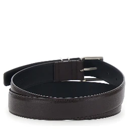 Belt with Cassandre Plate on the Front and Adjustable Buckle in Brown Leather for Men