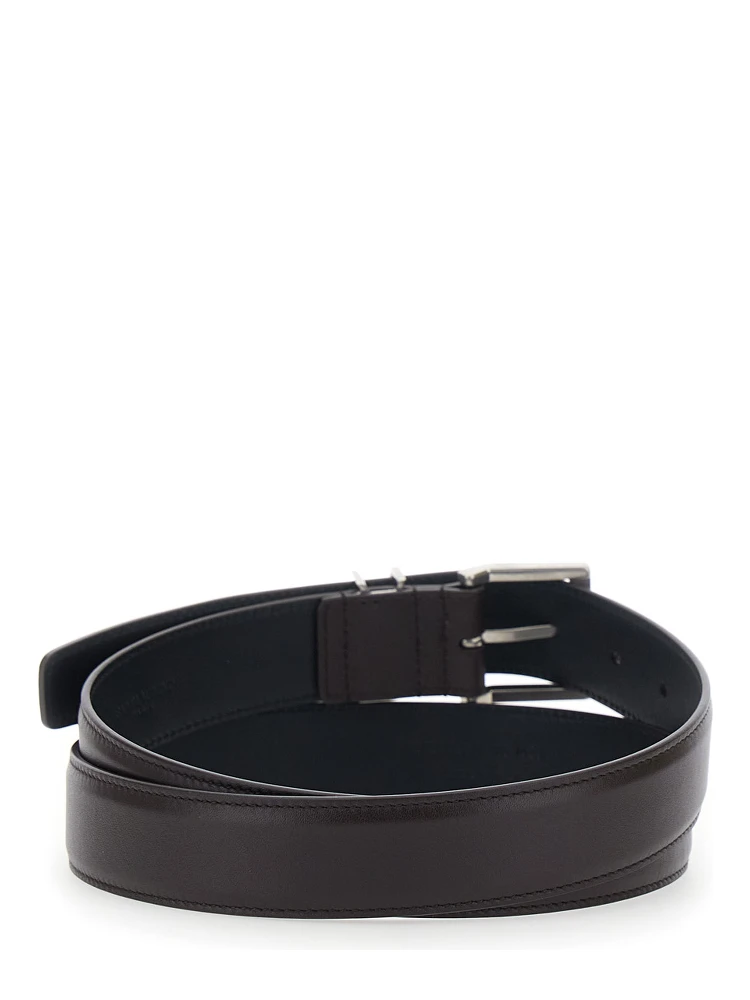 Belt with Cassandre Plate on the Front and Adjustable Buckle in Brown Leather for Men alternative