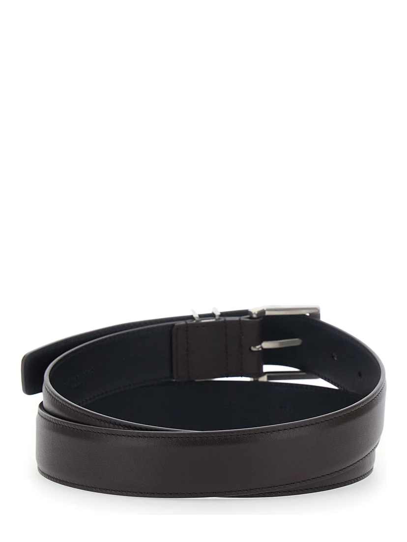 Belt with Cassandre Plate on the Front and Adjustable Buckle in Brown Leather for Men