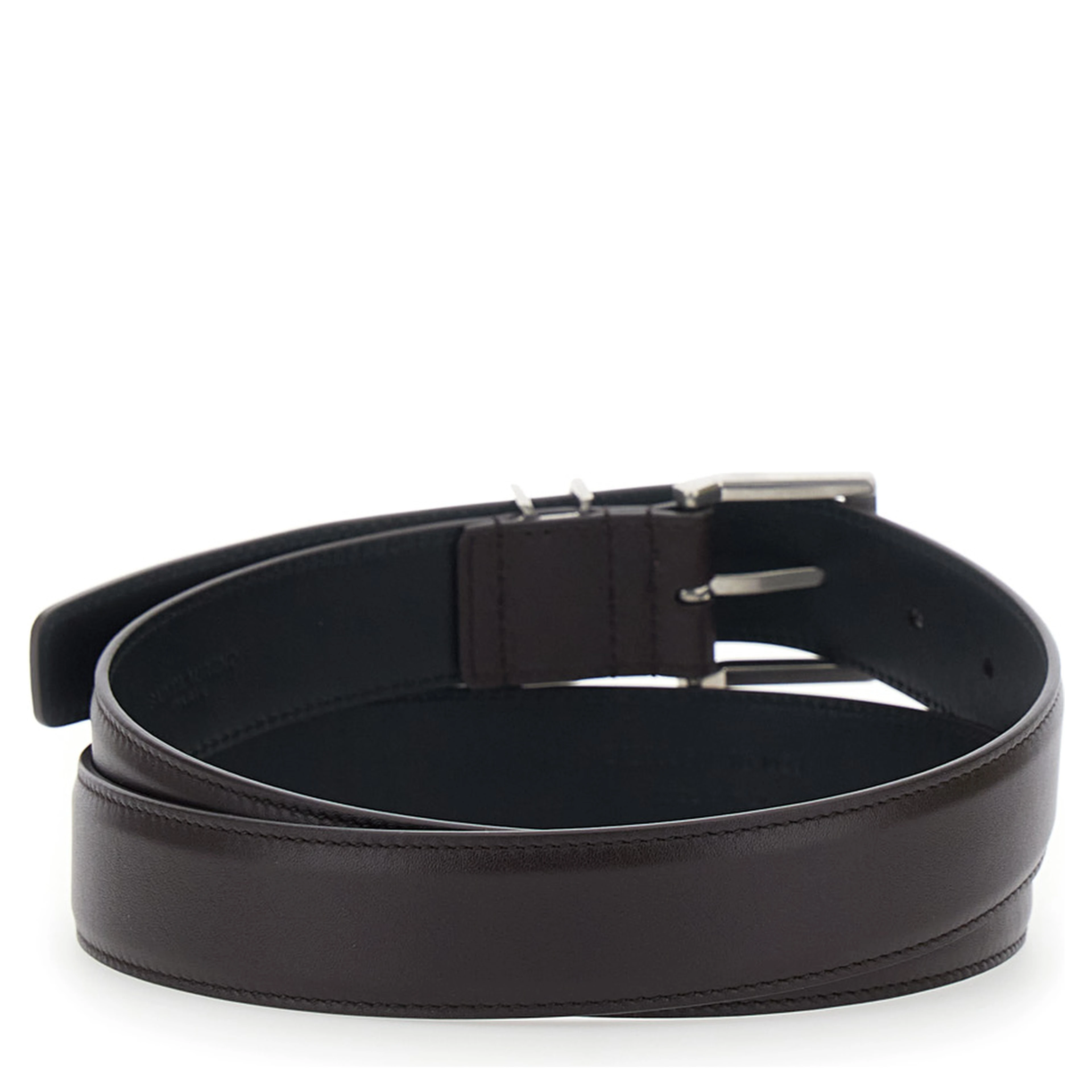 Belt with Cassandre Plate on the Front and Adjustable Buckle in Brown Leather for Men