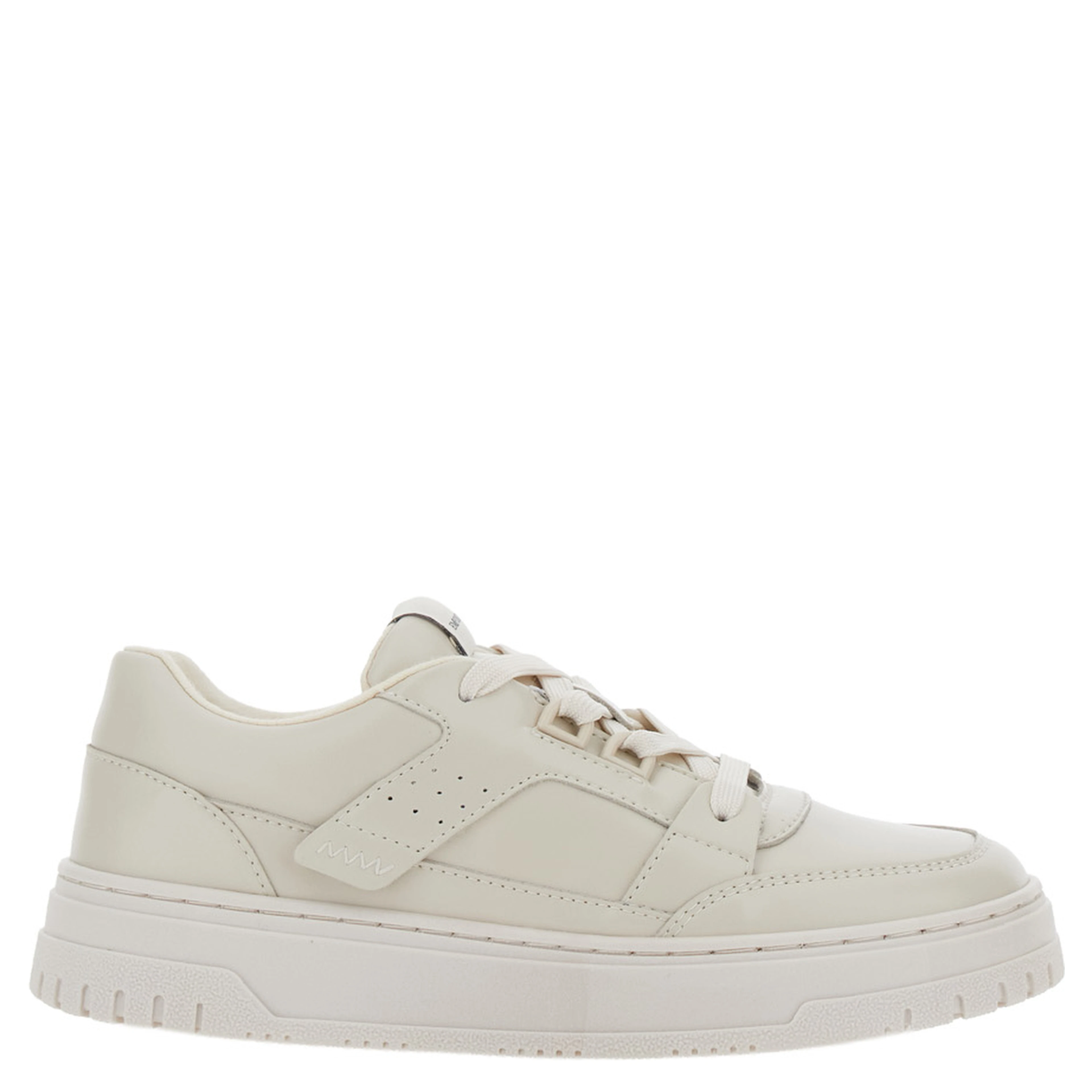 Beige Low Top Sneakers with Logo Patch on the Tongue in Leather Boy