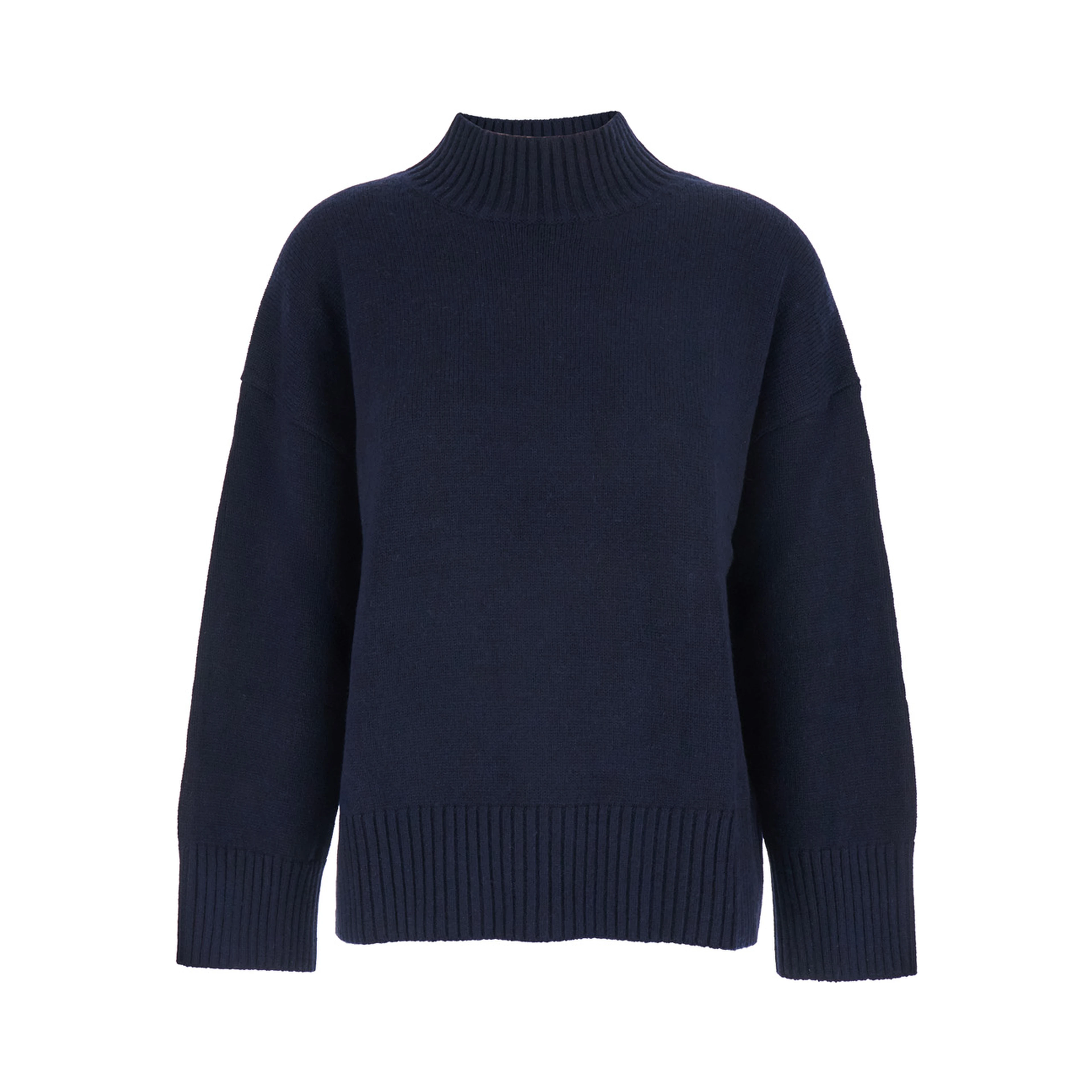 WOMEN MOCK NECK PULLOVER 5GG with high collar and long sleeves in blue Cashmere