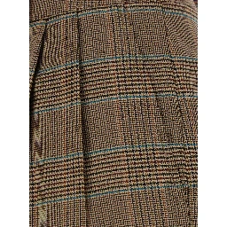 Beige Pants with front closure and all-over Prince of Wales motif in wool blend for women