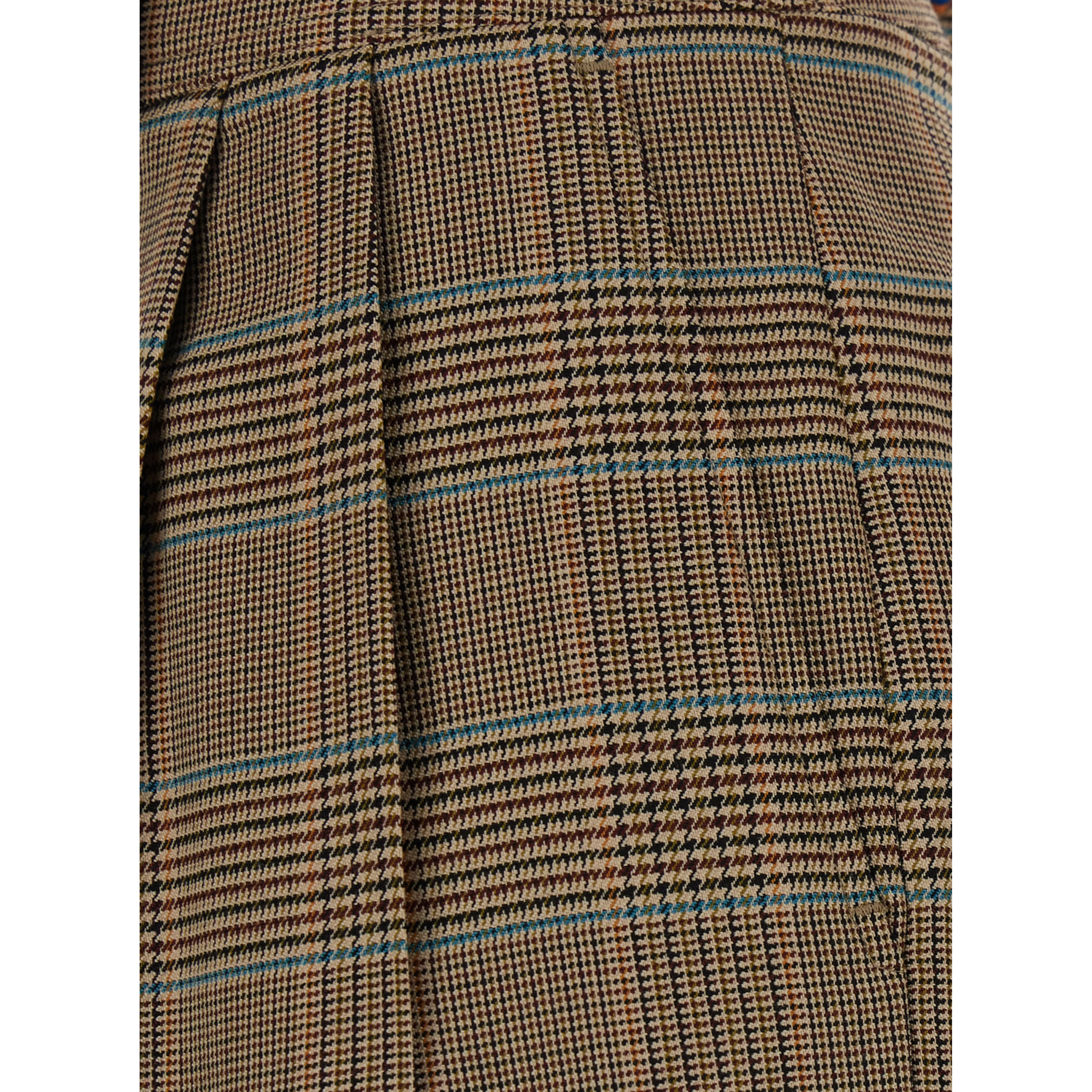 Beige Pants with front closure and all-over Prince of Wales motif in wool blend for women