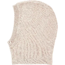 Beige balaclava hat with ribbed edges in wool blend for women